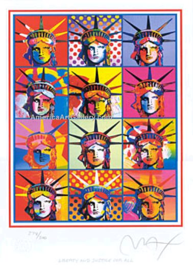 PETER MAX LIBERTY AND JUSTICE FOR ALL HAND SIGNED w/COA