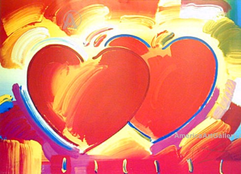 PETER MAX TWO HEARTS HAND SIGNED LIMITED EDITION LITHOGRAPH