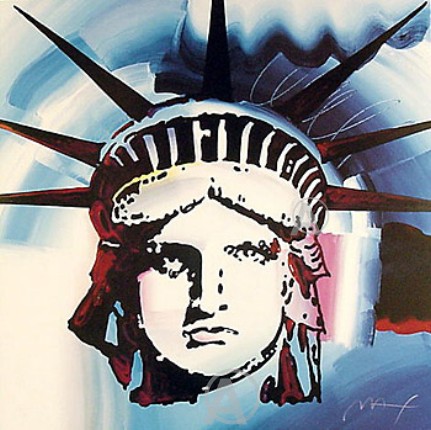 PETER MAX STUNNING RARE LIBERTY HEAD LITHOGRAPH HAND SIGNED BLUE